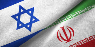 Israel and Iran flags side by side.