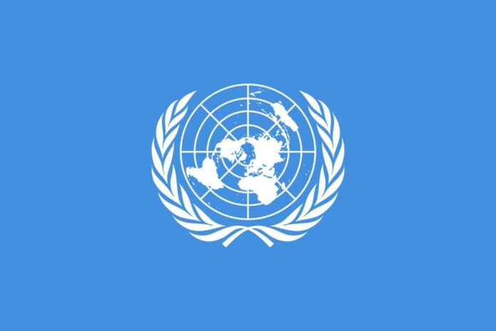 Un,Flag,With,Isolated,White,Symbol,On,A,Blue,Background.