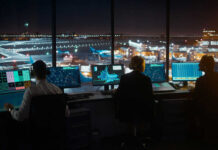 Missiles Ground Flights: Americans Stranded! Air traffic controllers working at night airport tower