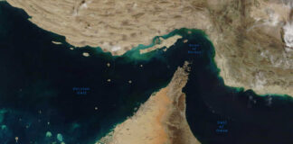 Satellite view of the Persian Gulf and surrounding geographical features