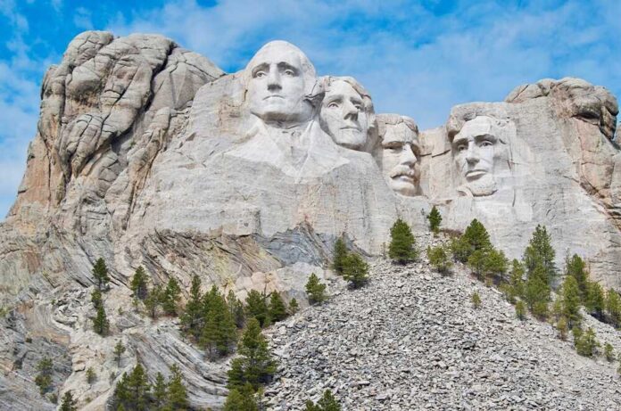 Mount Rushmore featuring the carved faces of four U.S. presidents