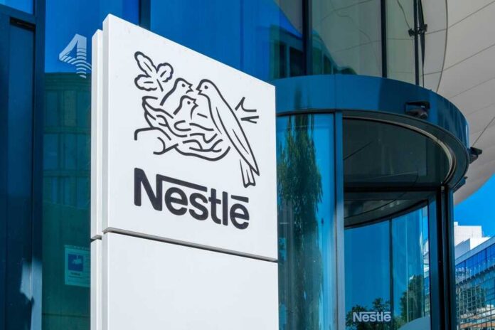 Nestlé logo displayed on a corporate building
