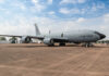 A U.S. Air Force military aircraft displayed at an airshow