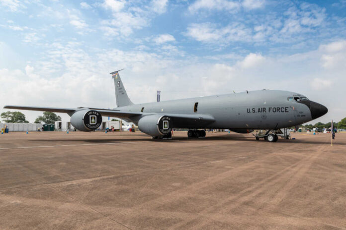A U.S. Air Force military aircraft displayed at an airshow