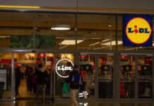 Lidl & Iceland Stunned by Ad Ban SLAPDOWN! Entrance of a Lidl grocery store with customers shopping