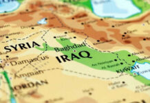 Map of Iraq and surrounding countries displayed