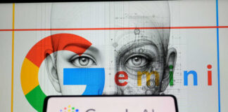 Google Gemini AI logo and abstract face design