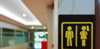 Restroom sign with male and female symbols