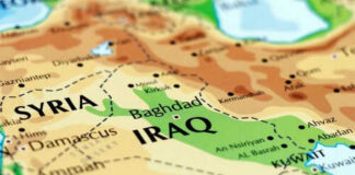 Map of Iraq and surrounding countries displayed