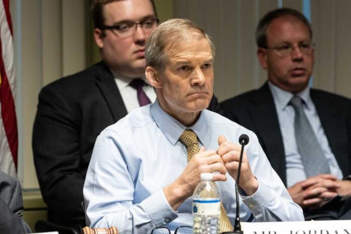 Congressman,Jim,Jordan,(r),Chairman,Of,House,Judiciary,Committee,Attends Empty podium in White House press briefing room.