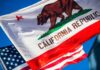 Outsiders Shake California – Pratt Nears Runoff, Hilton Surges California Republic flag waving alongside the American flag against a blue sky