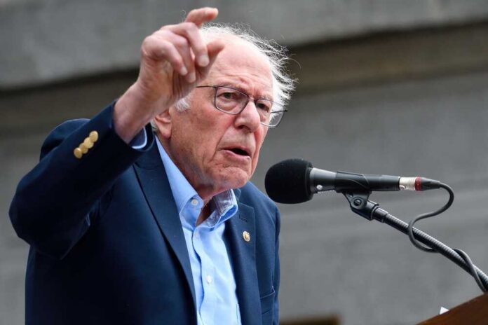 Philadelphia,,Pa,,Usa,-,May,1,,2025;,Senator,Bernie,Sanders A man passionately speaking at a microphone during a public rally