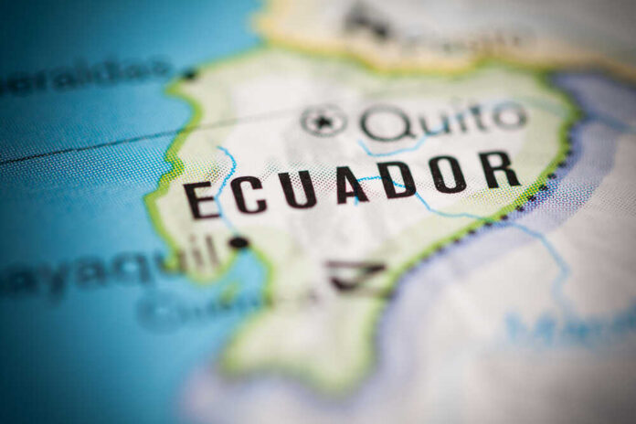 Ecuador.,South,America. Close-up of a map highlighting Ecuador