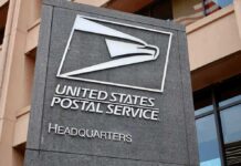 USPS Ballot Portal Sparks Legal Firestorm USPS headquarters sign on building exterior