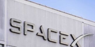 SpaceX logo on a building facade
