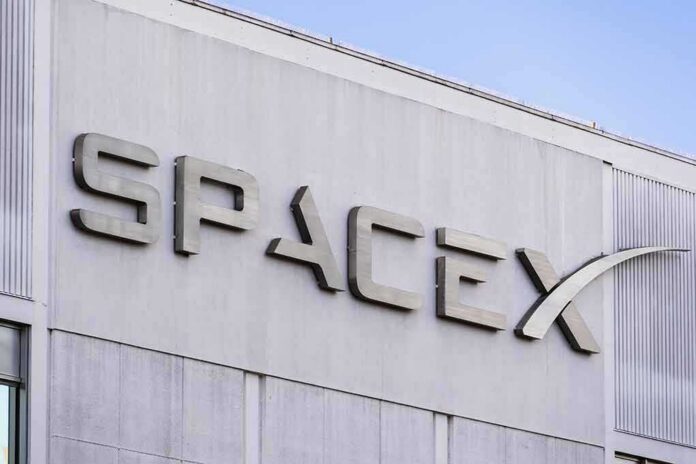 SpaceX logo on a building facade