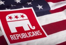 Red Alert: GOP Sounds Communist Alarm Republican elephant logo on an American flag