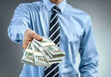 $5,000 Promise Meets Constitutional Brick Wall Person in business attire offering bundles of US dollar bills