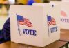 Paid Forgery Ring Warps California Ballots voting booth with American flag graphics