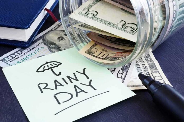 shutterstock_1165019539 Rainy day savings jar spilling cash and note