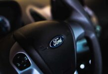Ford steering wheel close-up