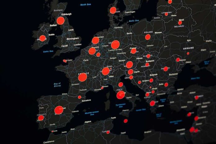 shutterstock_1675085032 Map of Europe with red data circles highlighting cities