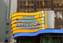 Curved digital billboard with Good Morning America logo