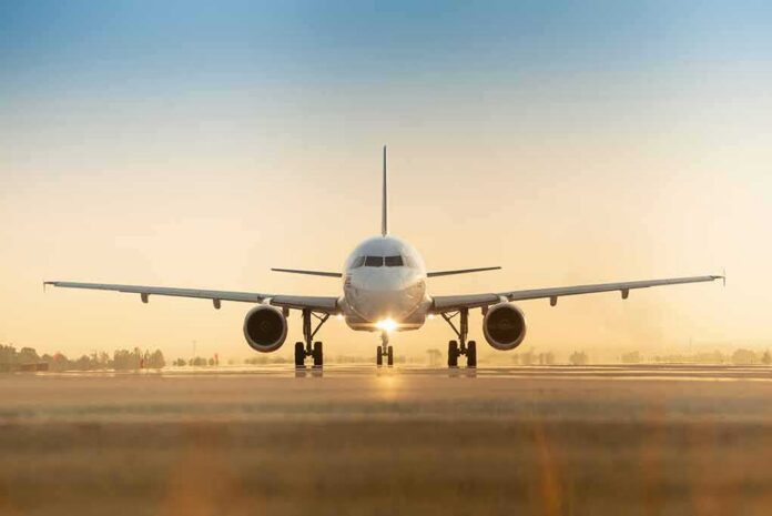 shutterstock_1889546404-2 Airplane on runway at sunrise