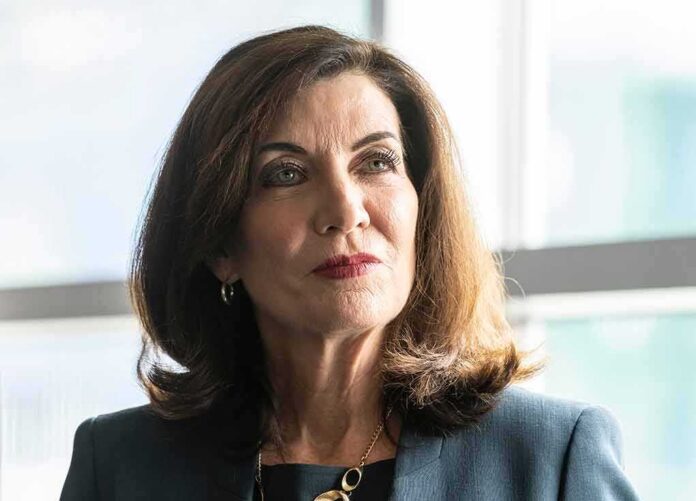 shutterstock_2153473141 Kathy Hochul in a close-up portrait indoors